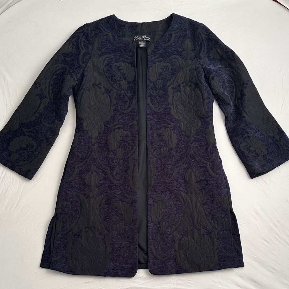 Lucky Brand black and blue brocade open blazer - Picture 2 of 13